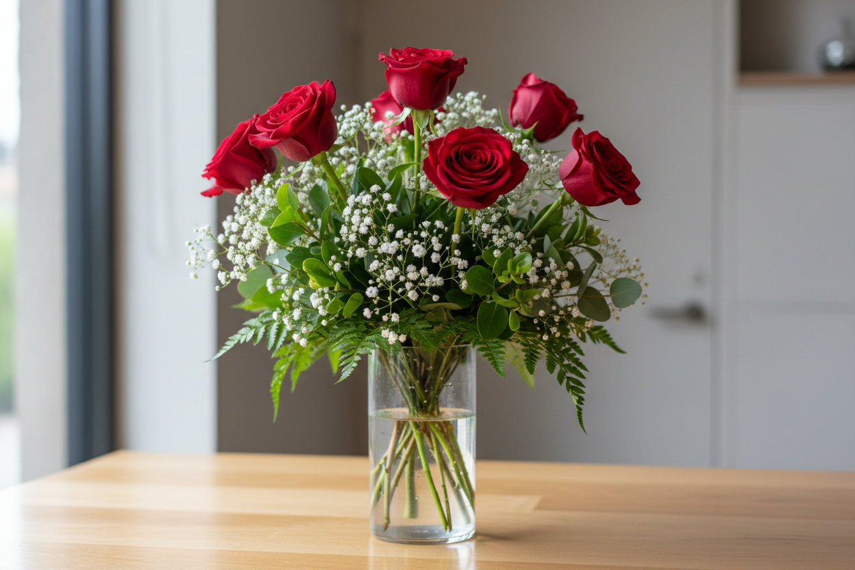 make it fancy with babys breath and greens