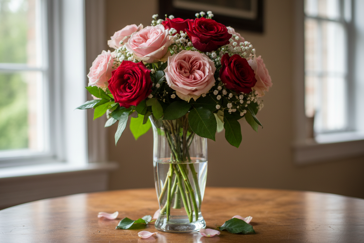 roses in vase
