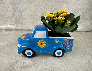 Blue flower truck planter