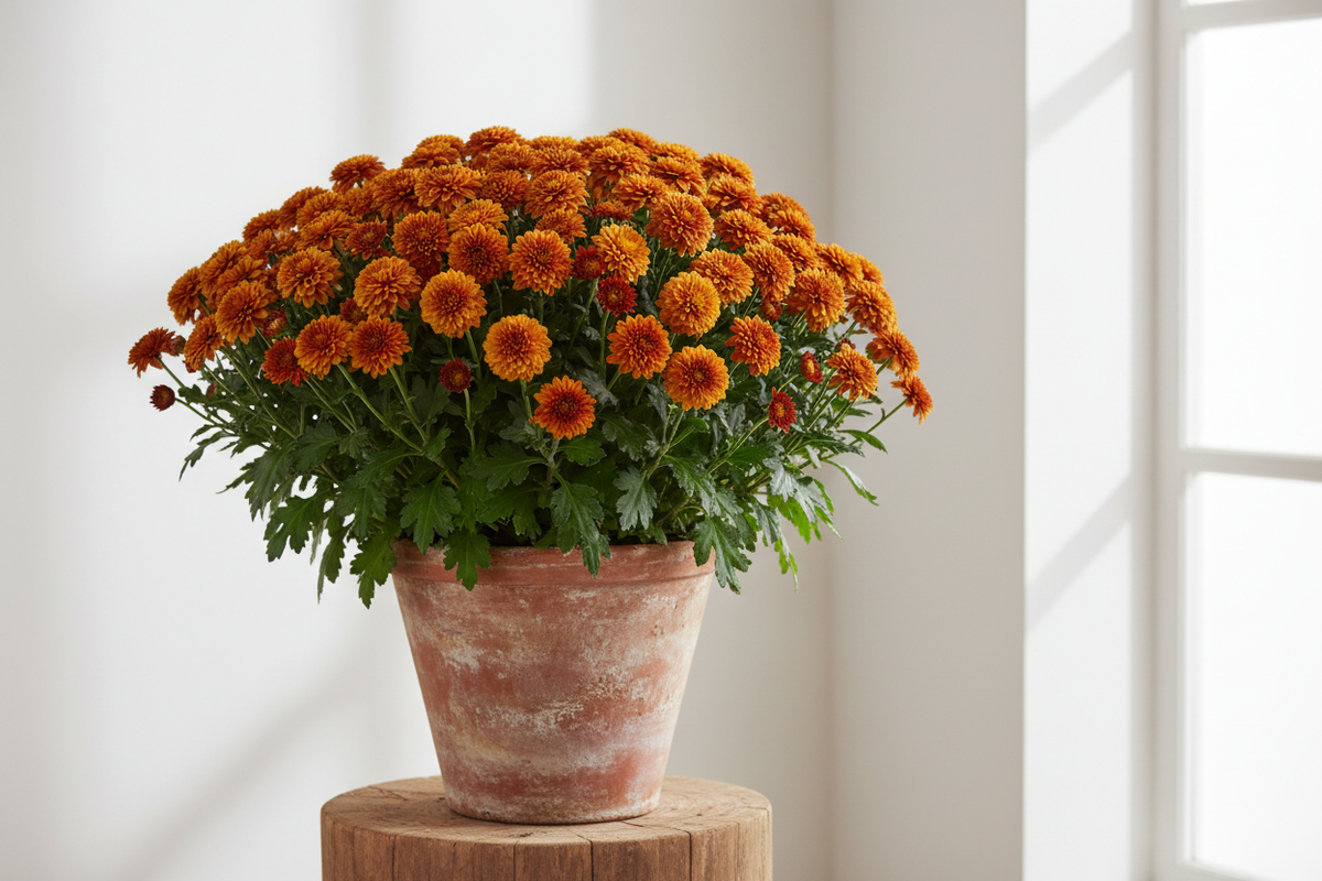 fall mum in a pot