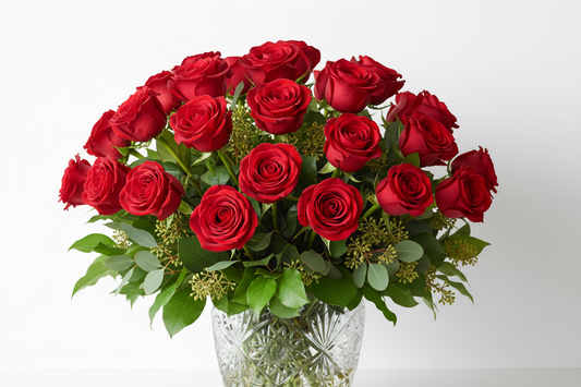 two dozen red roses fancy in vase