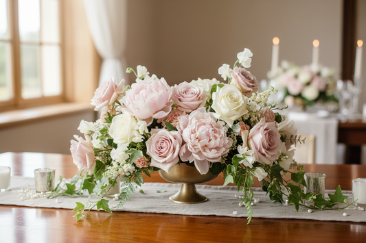 wedding low compote centerpiece